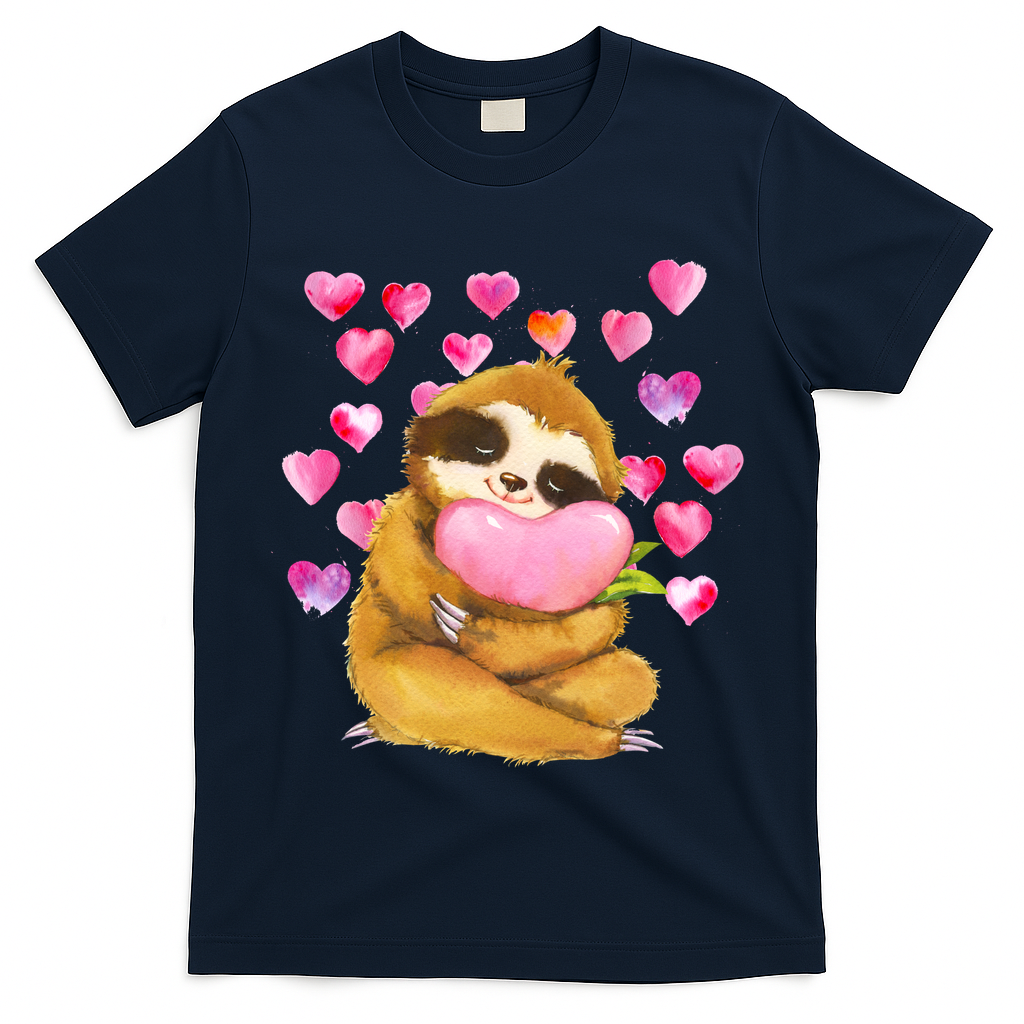 Sloth Valentine's Day Cute Sloth Hugging A Heart T-Shirt