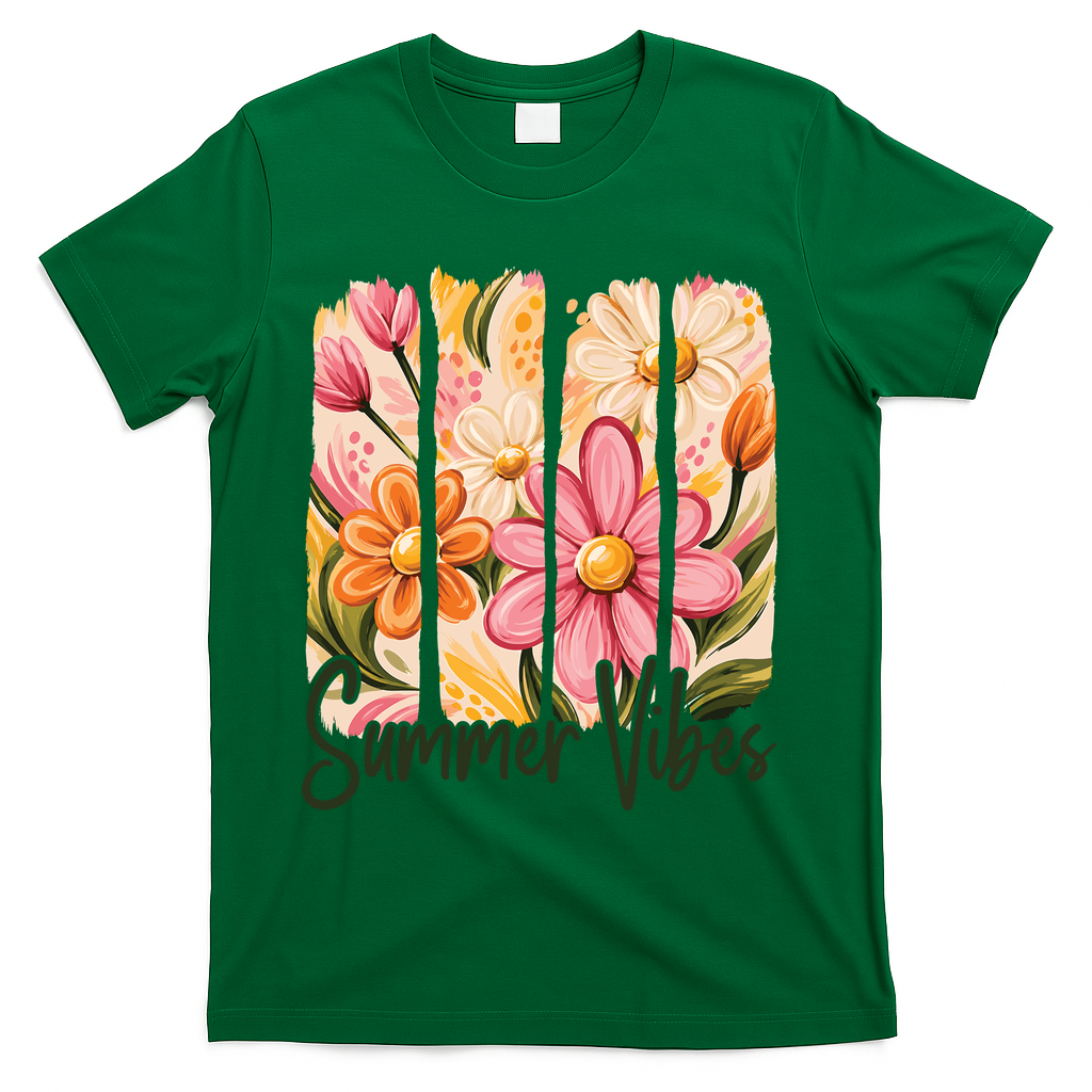 Summer Vibes Floral Beach Life T-Shirt - Green