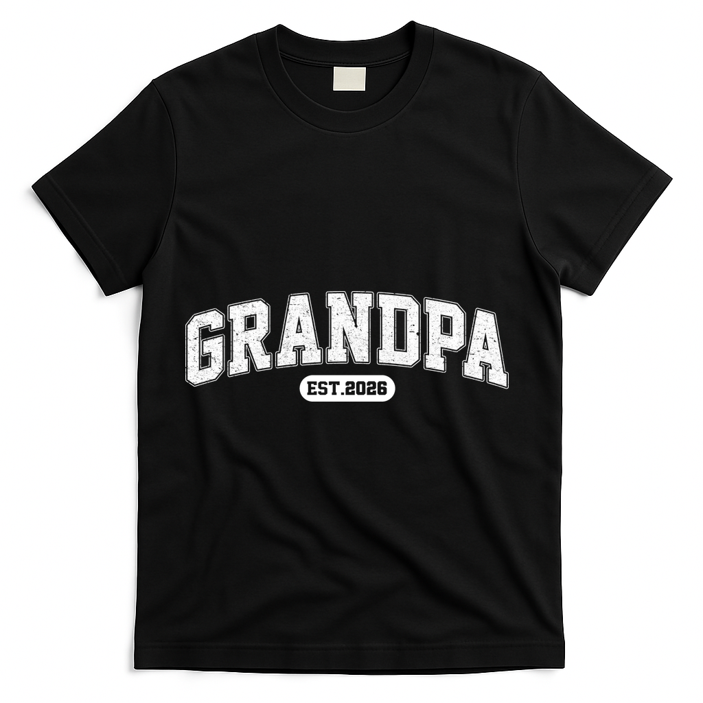 Sporty Varsity Grandpa EST 2026 T-Shirt - Black