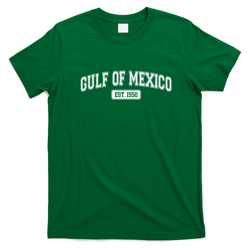 Sporty Varsity Style Gulf of Mexico EST 1550 T-Shirt - Irish Green