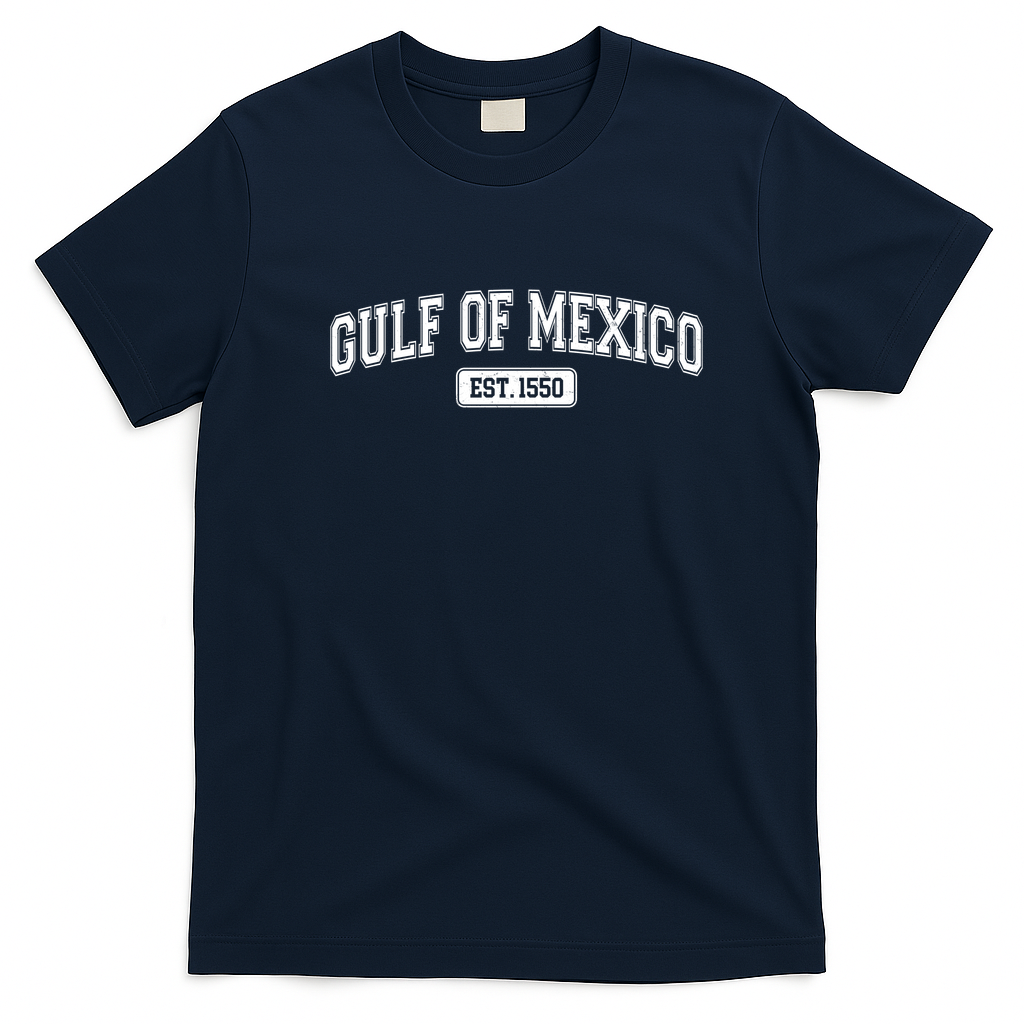 Sporty Varsity Style Gulf of Mexico EST 1550 T-Shirt - Navy Blue