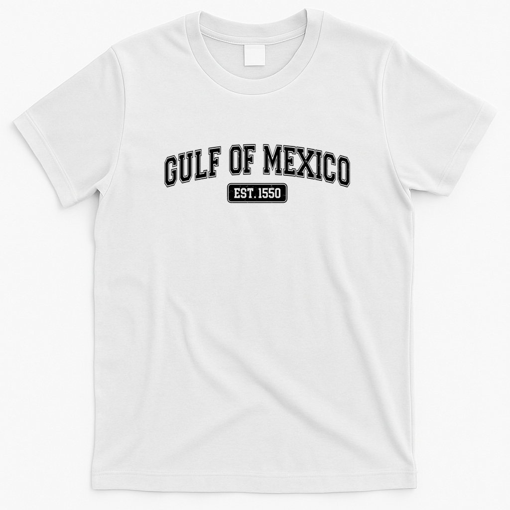 Sporty Varsity Style Gulf of Mexico EST 1550 T-Shirt - White