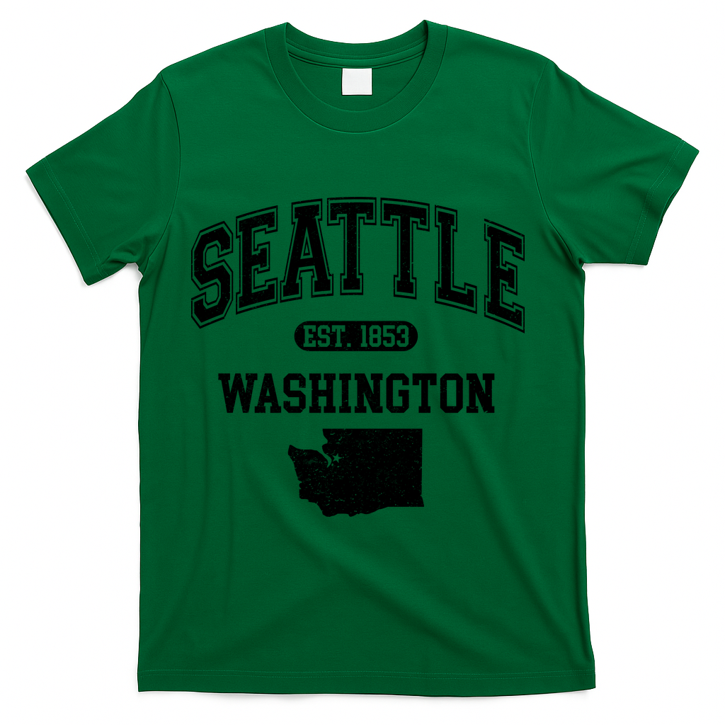Seattle Washington Est 1853 Varsity T-Shirt - Green