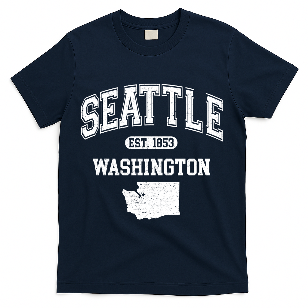 Seattle Washington Est 1853 Varsity T-Shirt - Navy