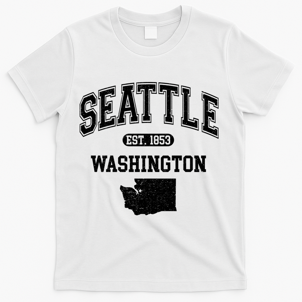 Seattle Washington Est 1853 Varsity T-Shirt - White