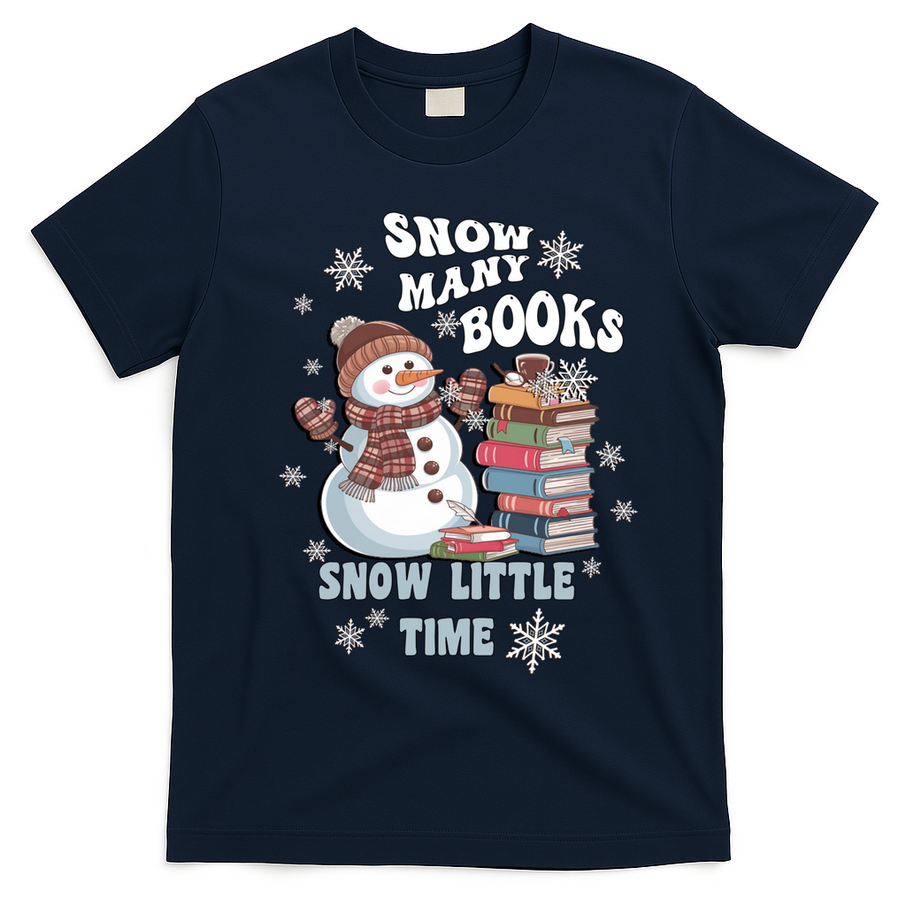 Snowflakes Wintertime Reading Snow Y Books Cute Snow Cute Gift T-Shirt - Navy Blue