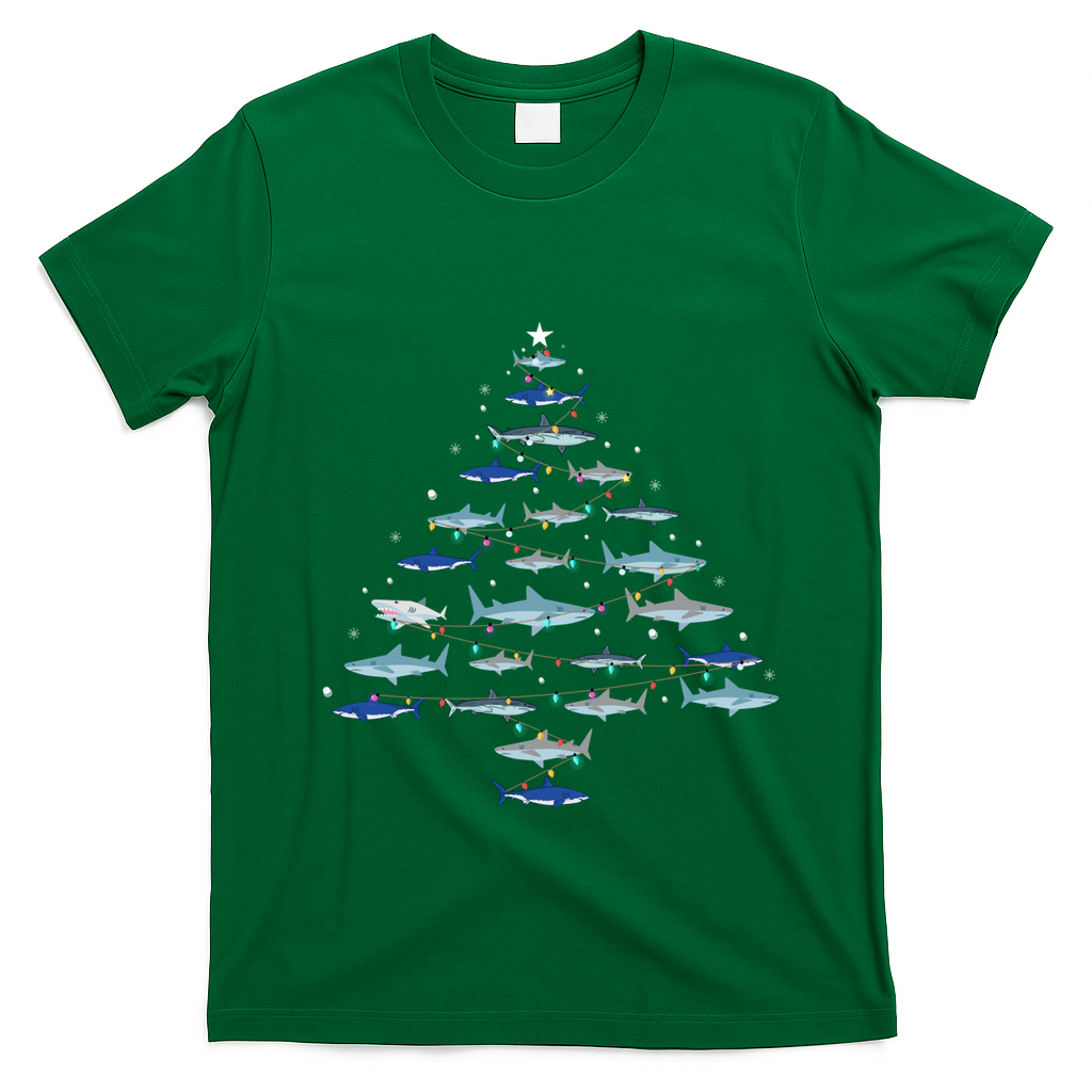 Shark Xmas Tree Holiday Gift Fishing Lover Funny Christmas Gift T-Shirt - Irish Green