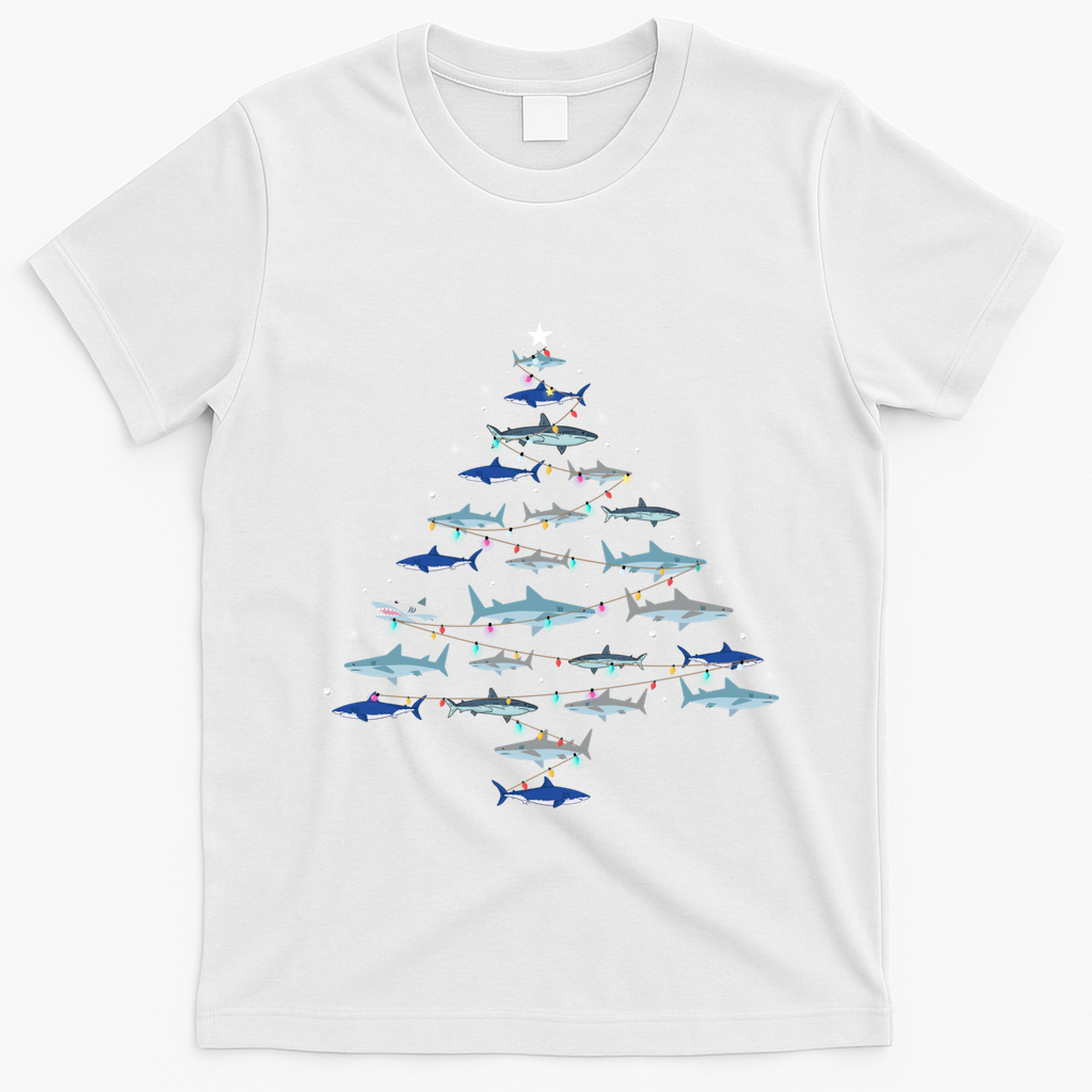 Shark Xmas Tree Holiday Gift Fishing Lover Funny Christmas Gift T-Shirt - White