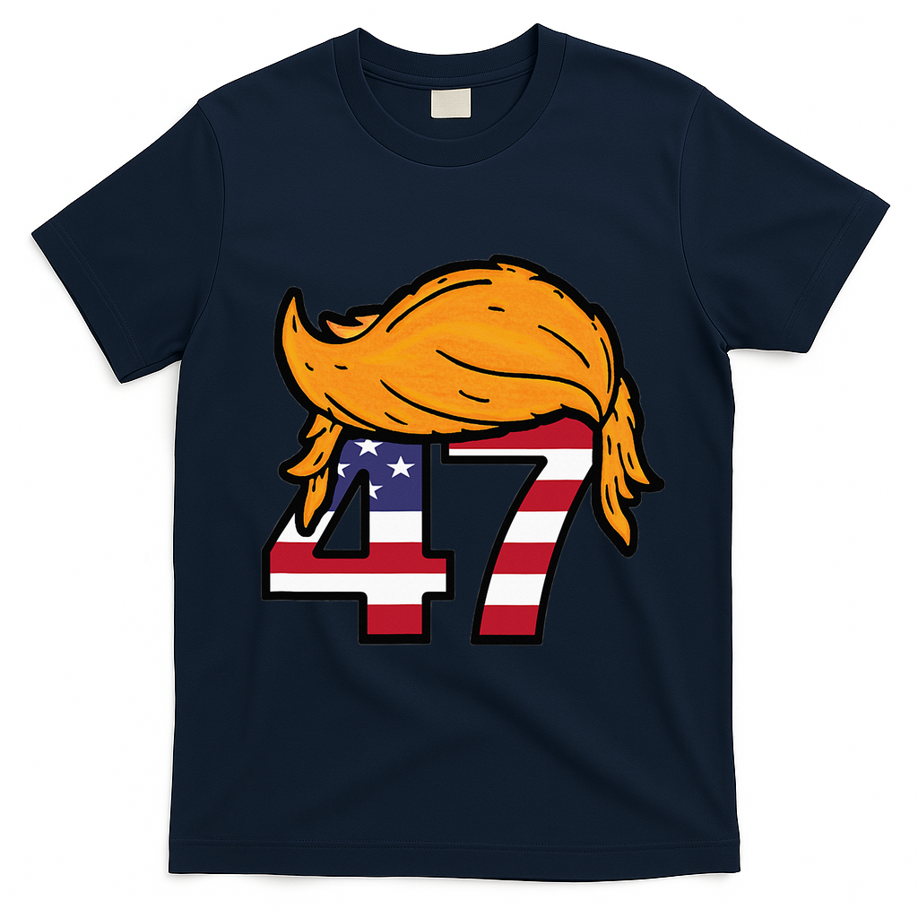 TRUMP 47th President Hair T-Shirt - Navy Blue