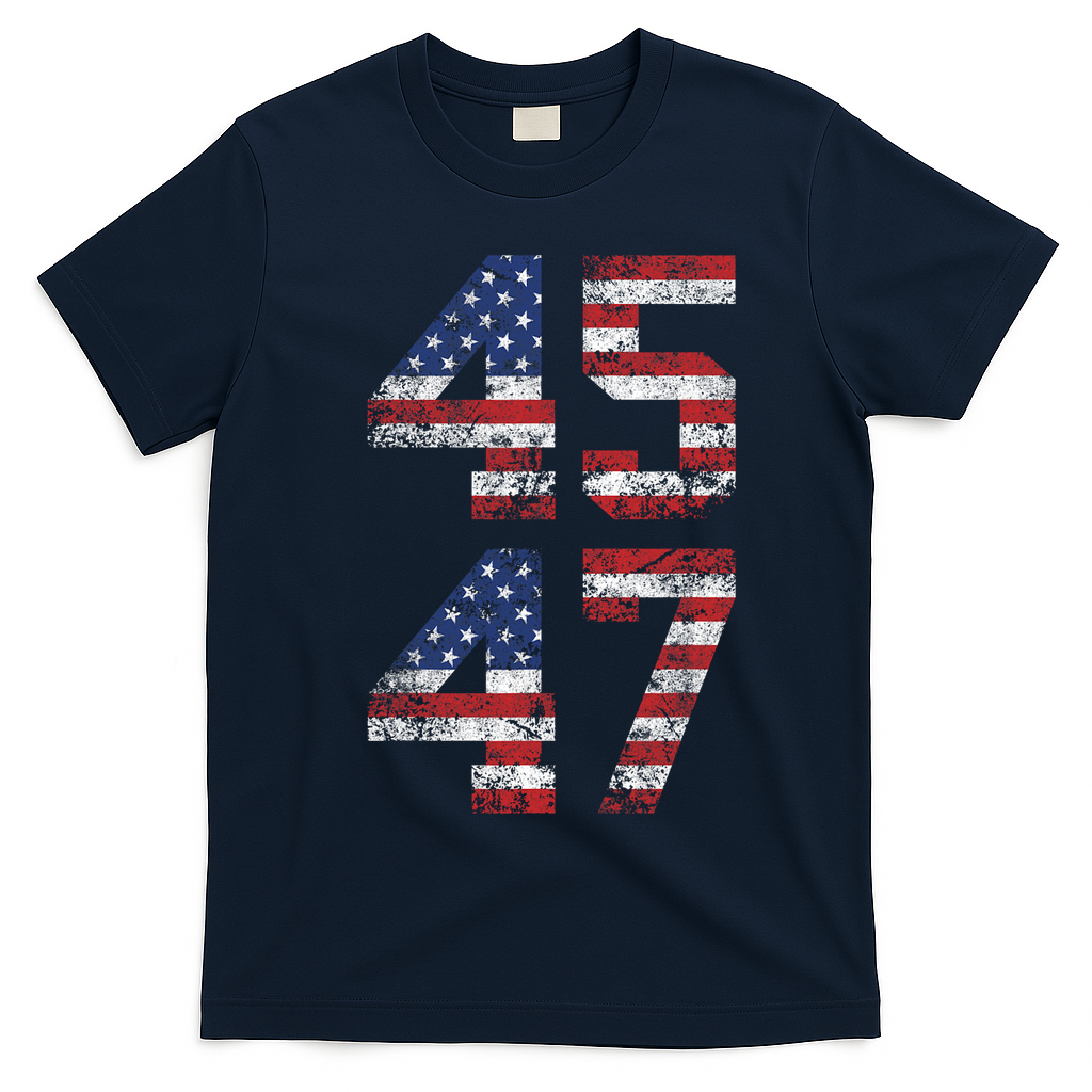 Trump 2024 45 47 Vintage Usa Flag T-Shirt - Navy Blue