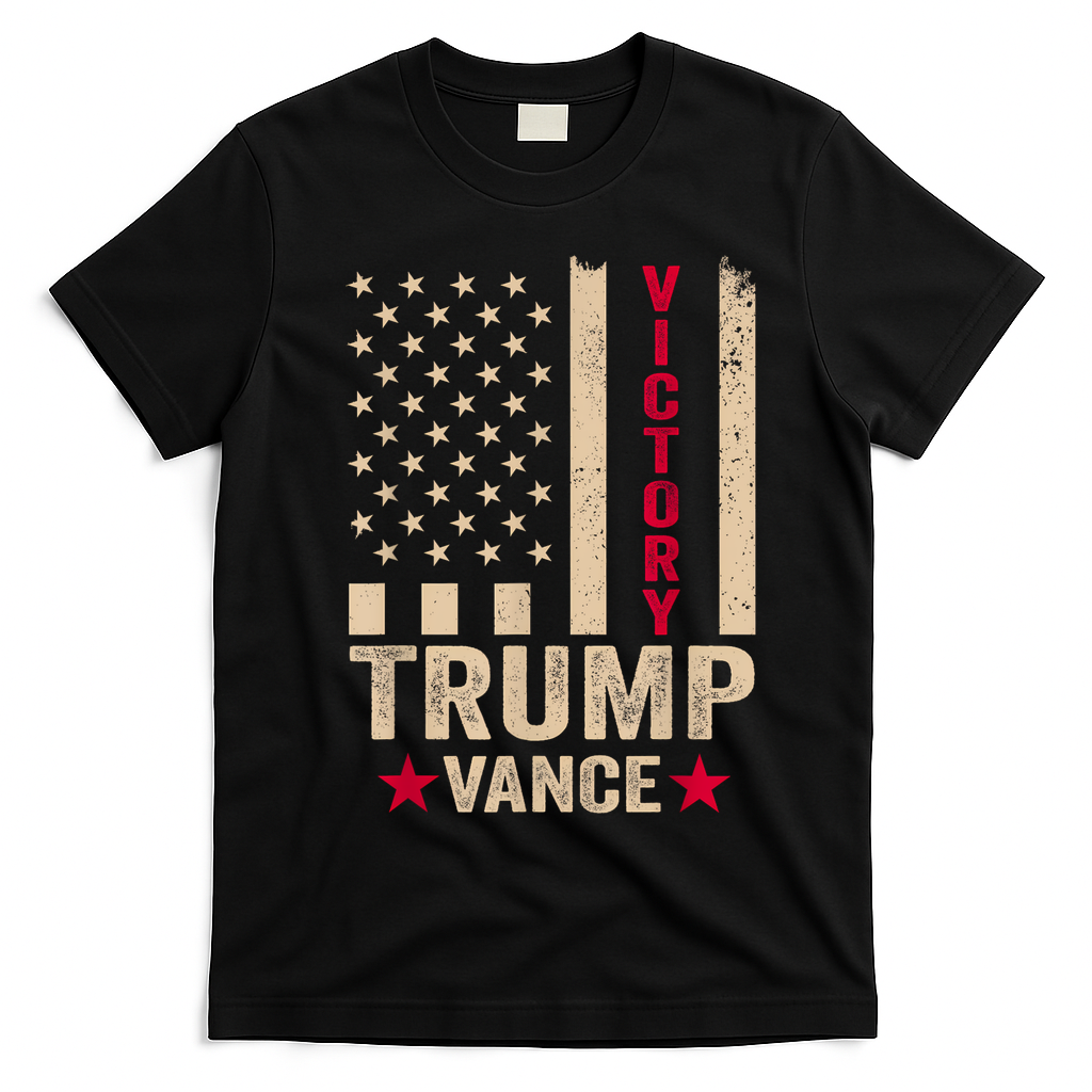 Trump 2024 Flag Victory J.D.Vance President 47 Trump Won T-Shirt - Black