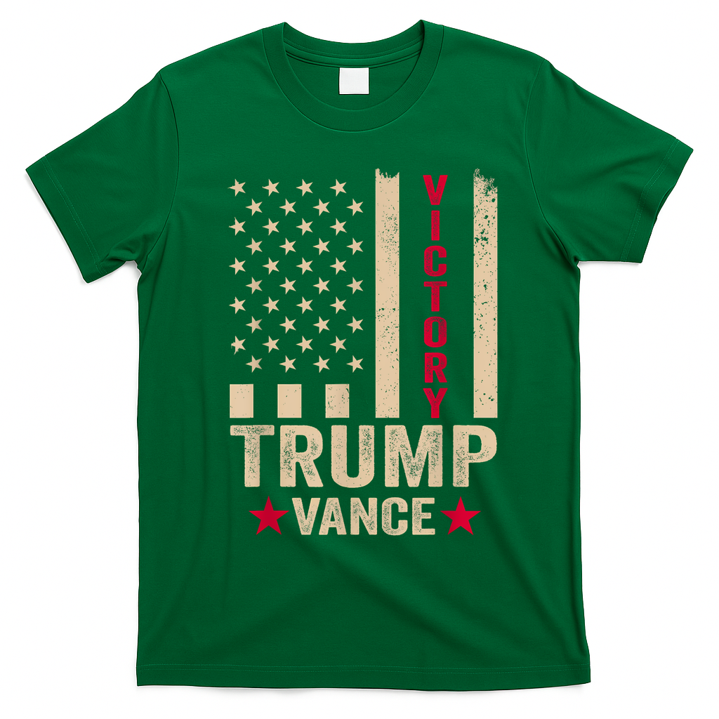 Trump 2024 Flag Victory J.D.Vance President 47 Trump Won T-Shirt - Irish Green