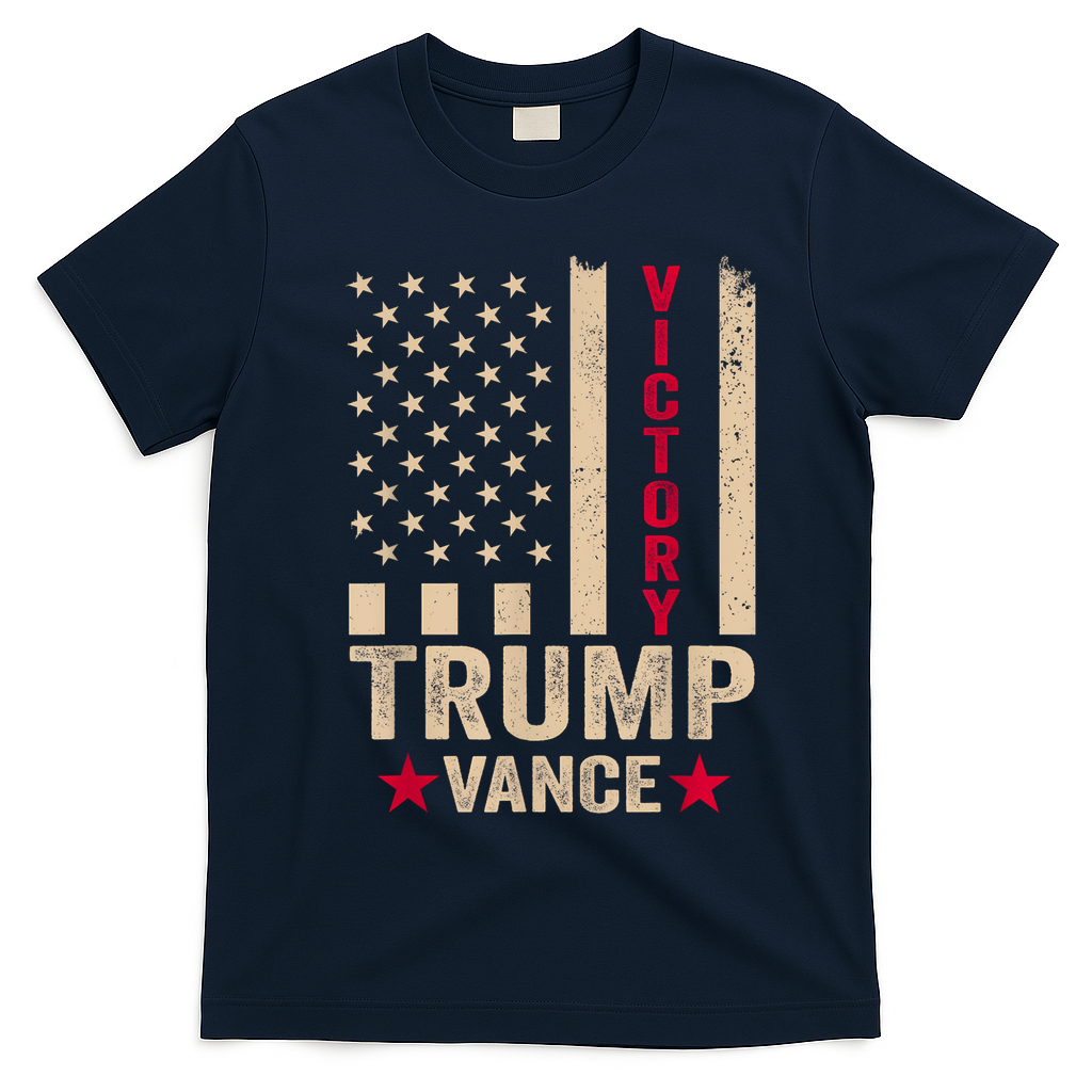 Trump 2024 Flag Victory J.D.Vance President 47 Trump Won T-Shirt - Navy Blue