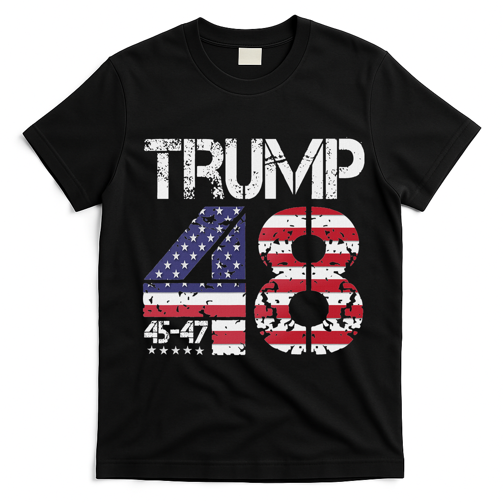 Trump 2028 President 45 47 48 American Flag Trump 2028 T-Shirt - Black
