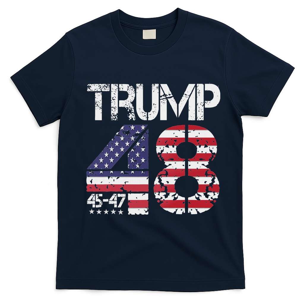 Trump 2028 President 45 47 48 American Flag Trump 2028 T-Shirt - Navy Blue