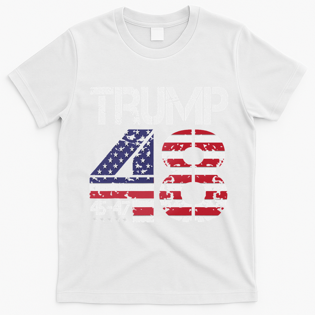 Trump 2028 President 45 47 48 American Flag Trump 2028 T-Shirt - White