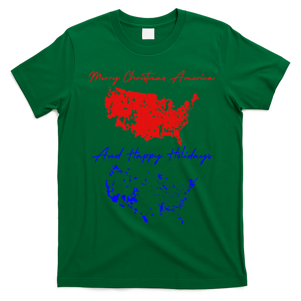 Trump 2024 Usa Map Happy Holidays Merry Christmas T-Shirt - Irish Green