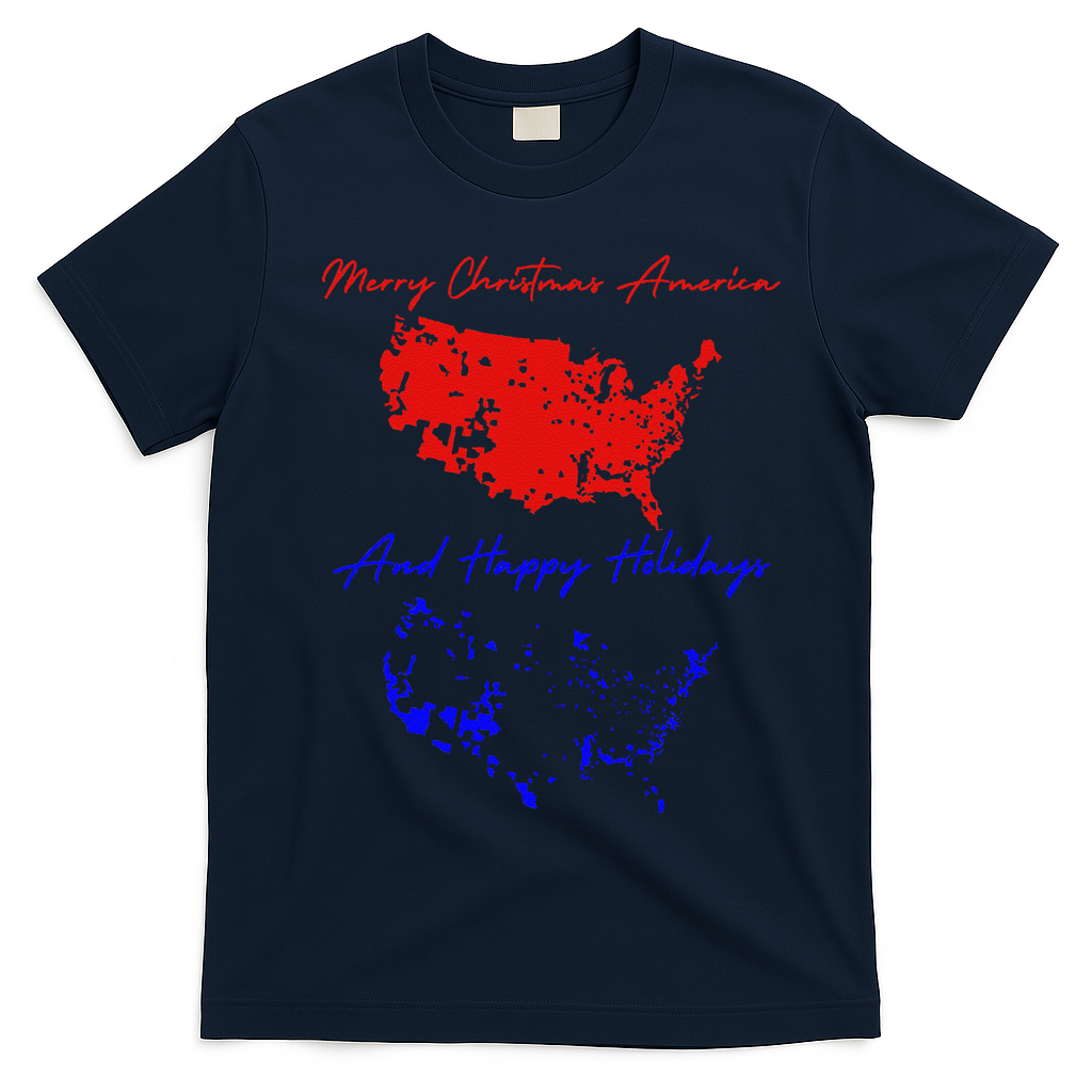 Trump 2024 Usa Map Happy Holidays Merry Christmas T-Shirt - Navy Blue