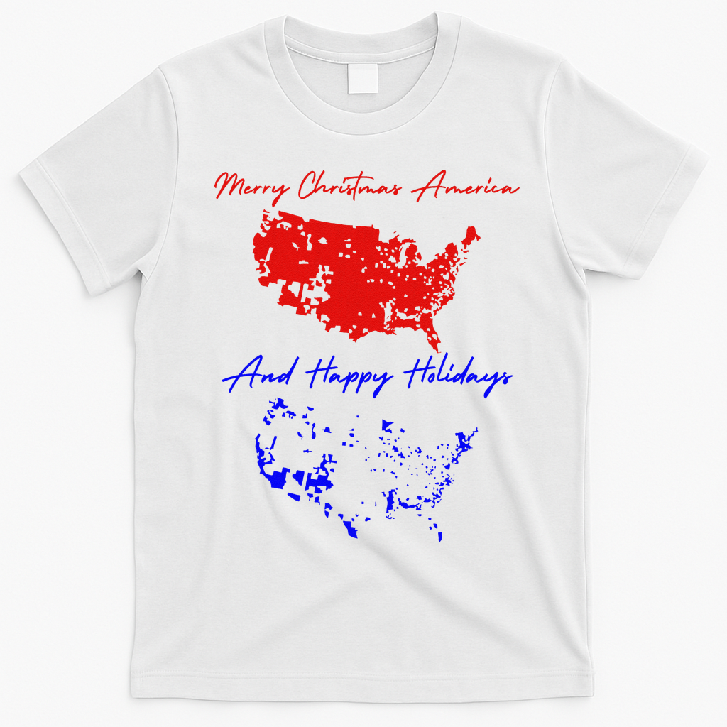Trump 2024 Usa Map Happy Holidays Merry Christmas T-Shirt - White