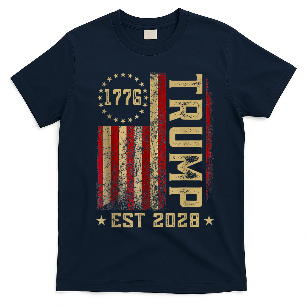 Trump 2028 Vote Donald Trump America US Flag Vintage T-Shirt - Navy Blue