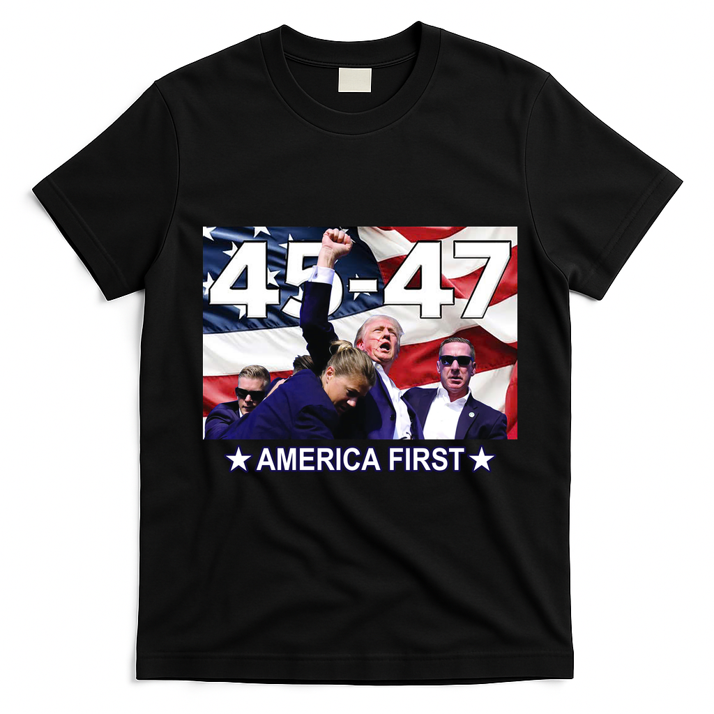 Trump 45 – 47 America First T-Shirt - Black