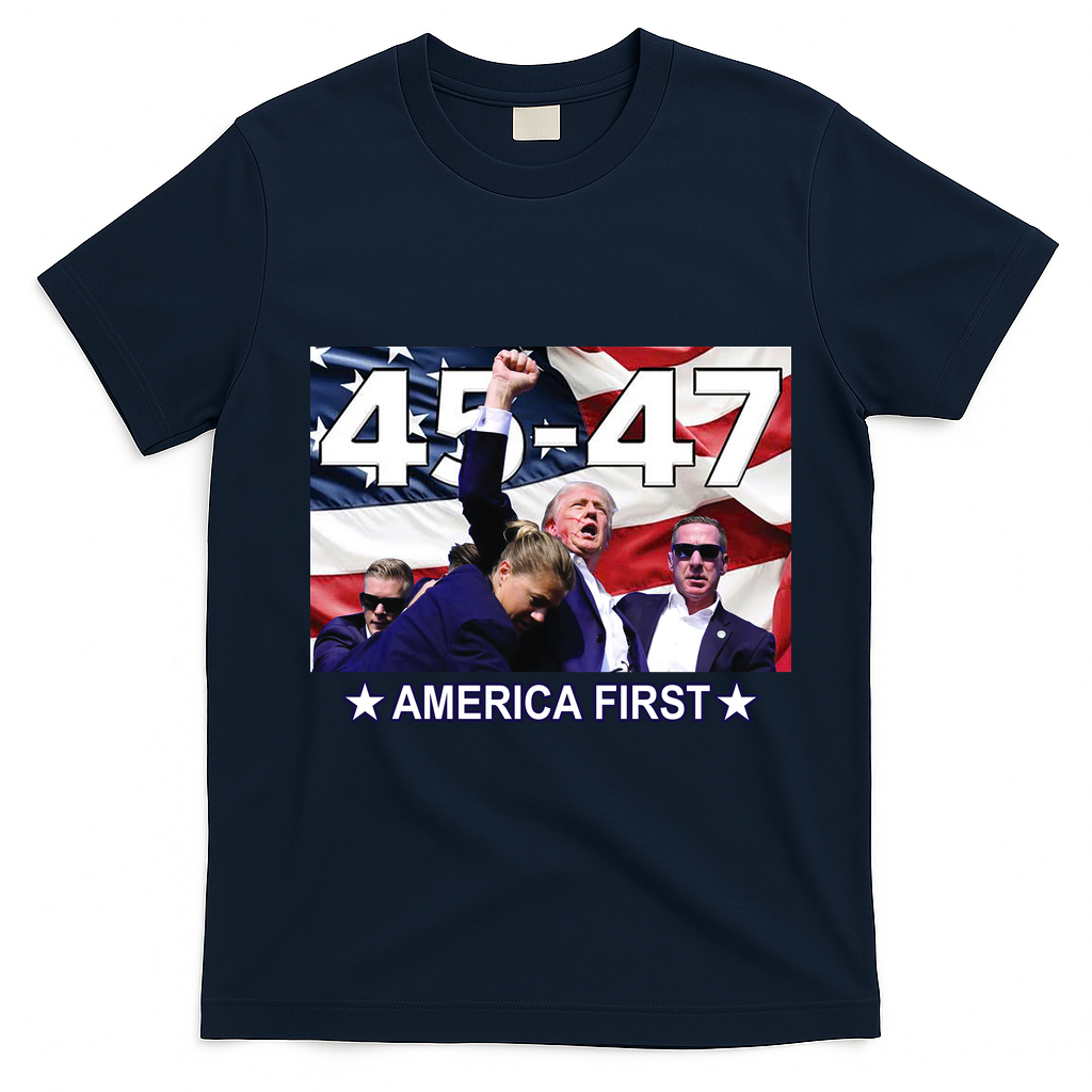 Trump 45 – 47 America First T-Shirt - Navy Blue