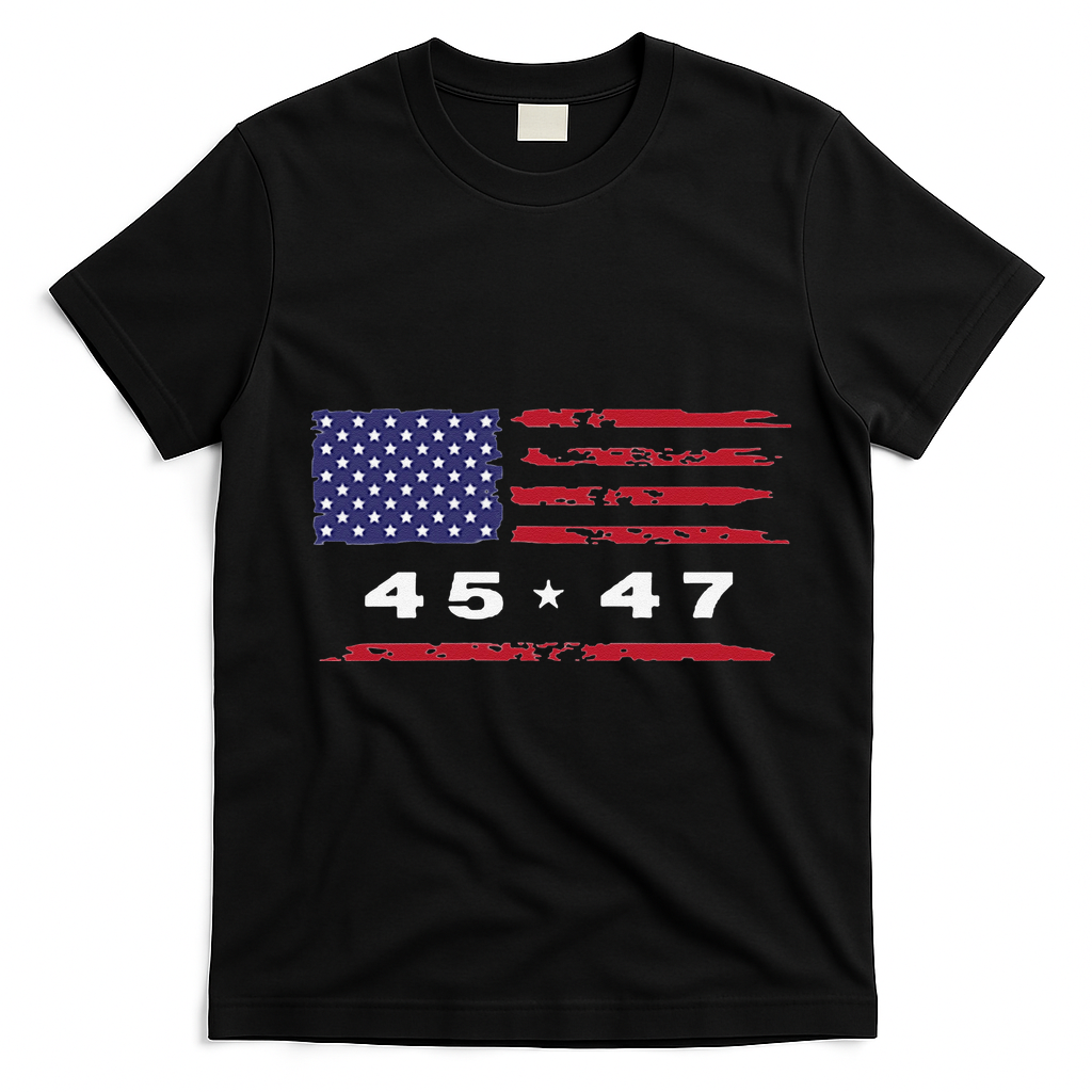 Trump 45 47 American Flag Grunge Distressed 2024 Maga Pocket T-Shirt - Black