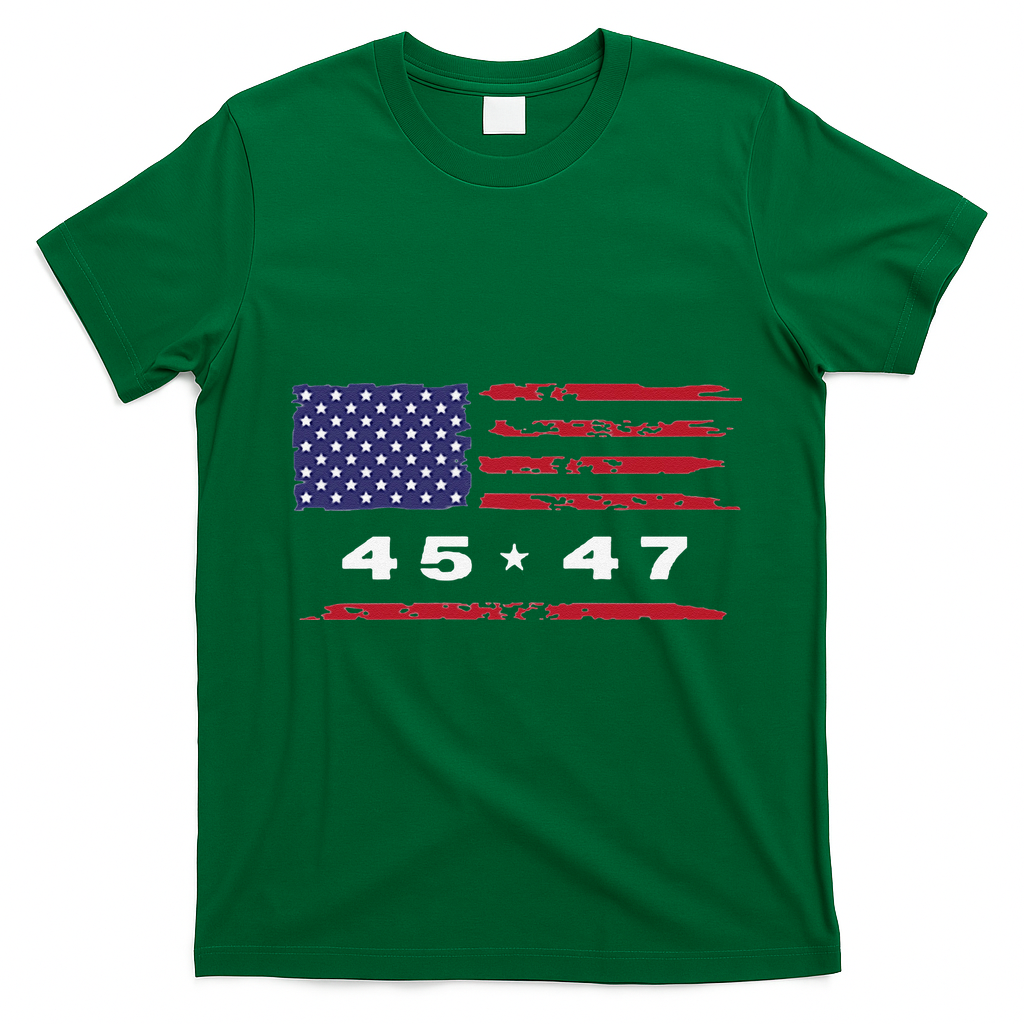 Trump 45 47 American Flag Grunge Distressed 2024 Maga Pocket T-Shirt - Irish Green
