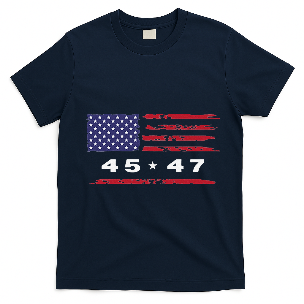 Trump 45 47 American Flag Grunge Distressed 2024 Maga Pocket T-Shirt - Navy Blue