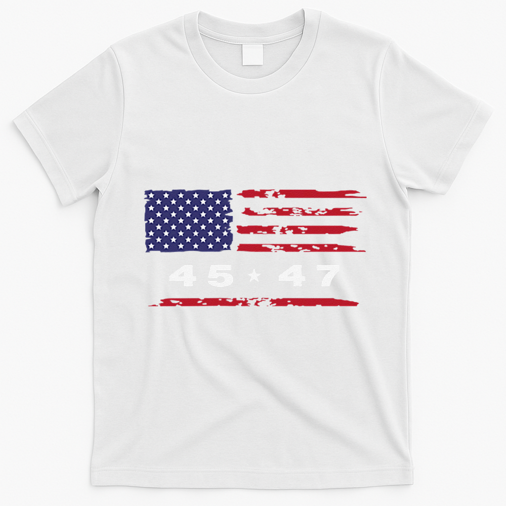 Trump 45 47 American Flag Grunge Distressed 2024 Maga Pocket T-Shirt - White