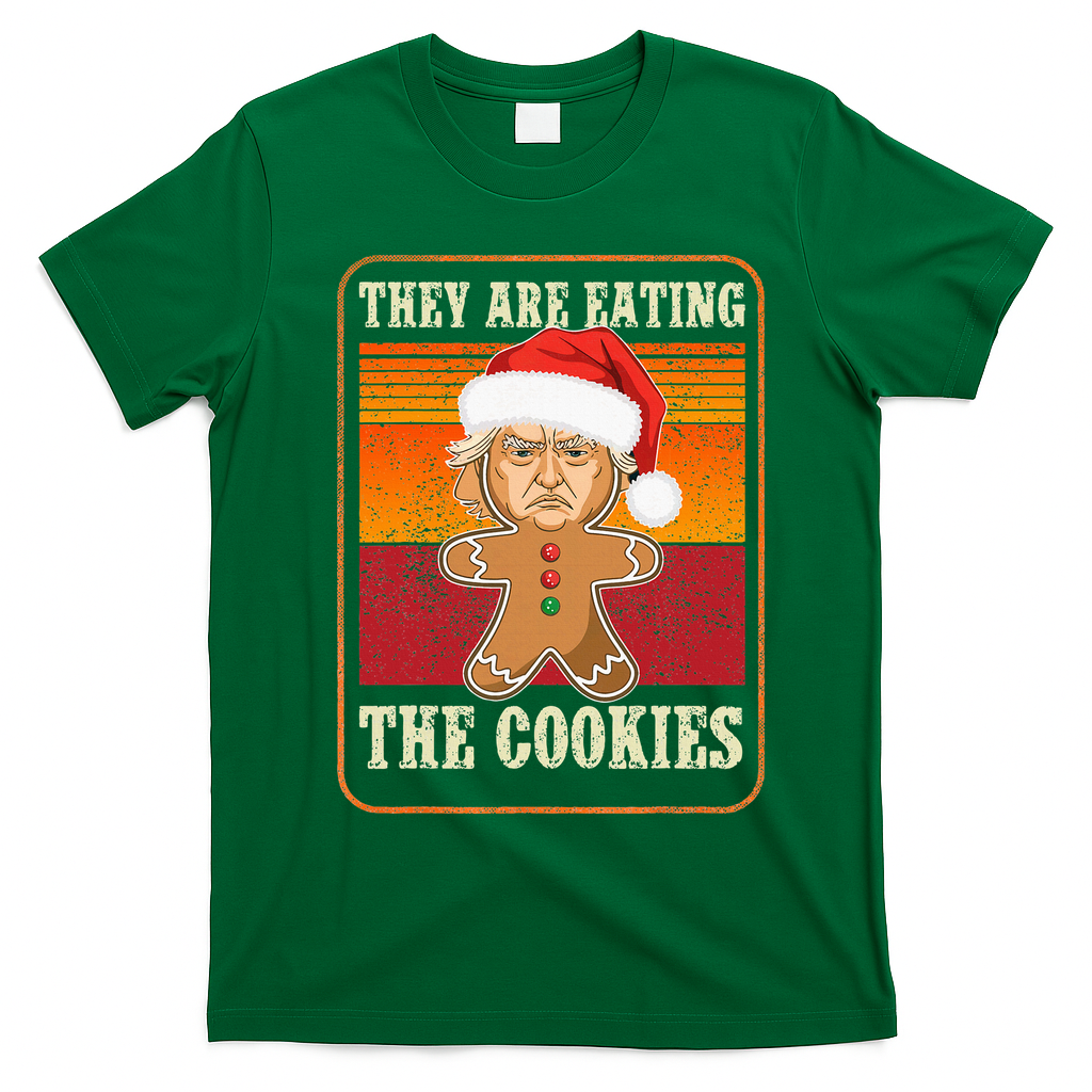 They Are Eating The Cookies Christmas Trump Humor Kamala T-Shirt - Irish Green