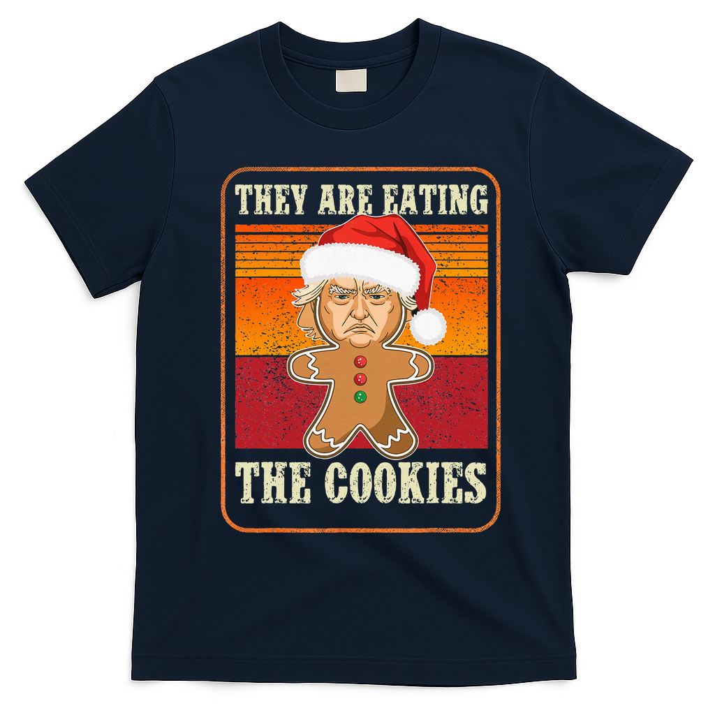 They Are Eating The Cookies Christmas Trump Humor Kamala T-Shirt - Navy Blue