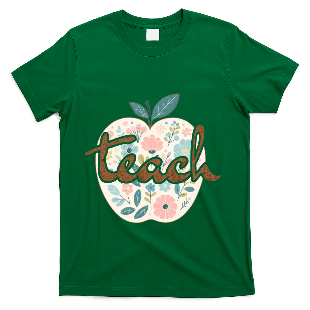 Teacher Apple Floral T-Shirt - Green
