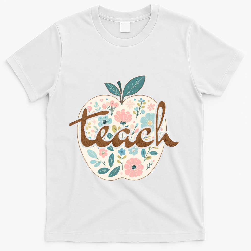 Teacher Apple Floral T-Shirt - White
