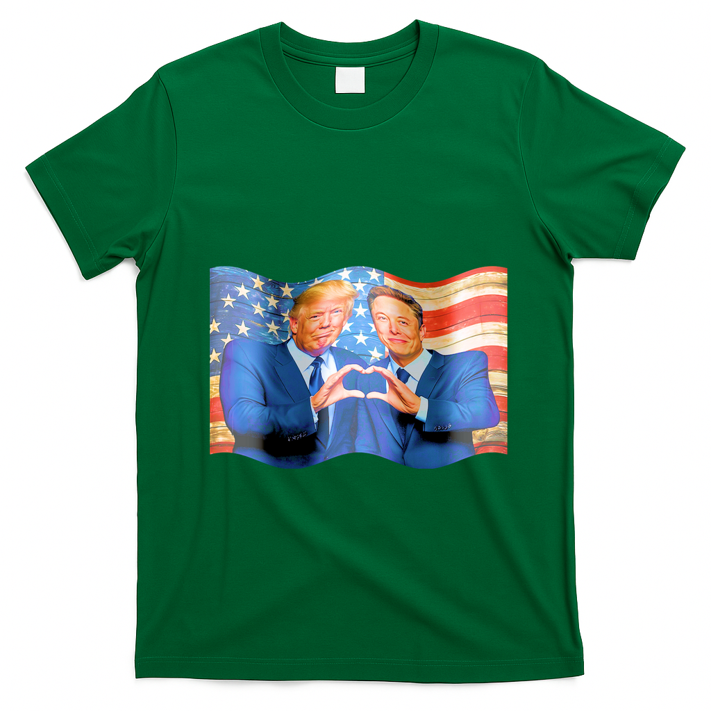 Trump And Musk One Heart Team Funny United States Flag T-Shirt - Irish Green