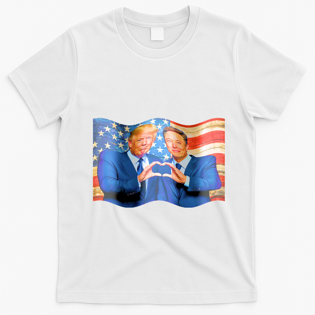 Trump And Musk One Heart Team Funny United States Flag T-Shirt - White