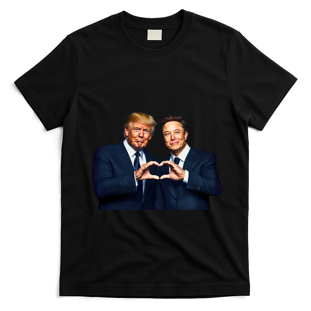 Trump And Musk One Heart Team Funny T-Shirt - Black