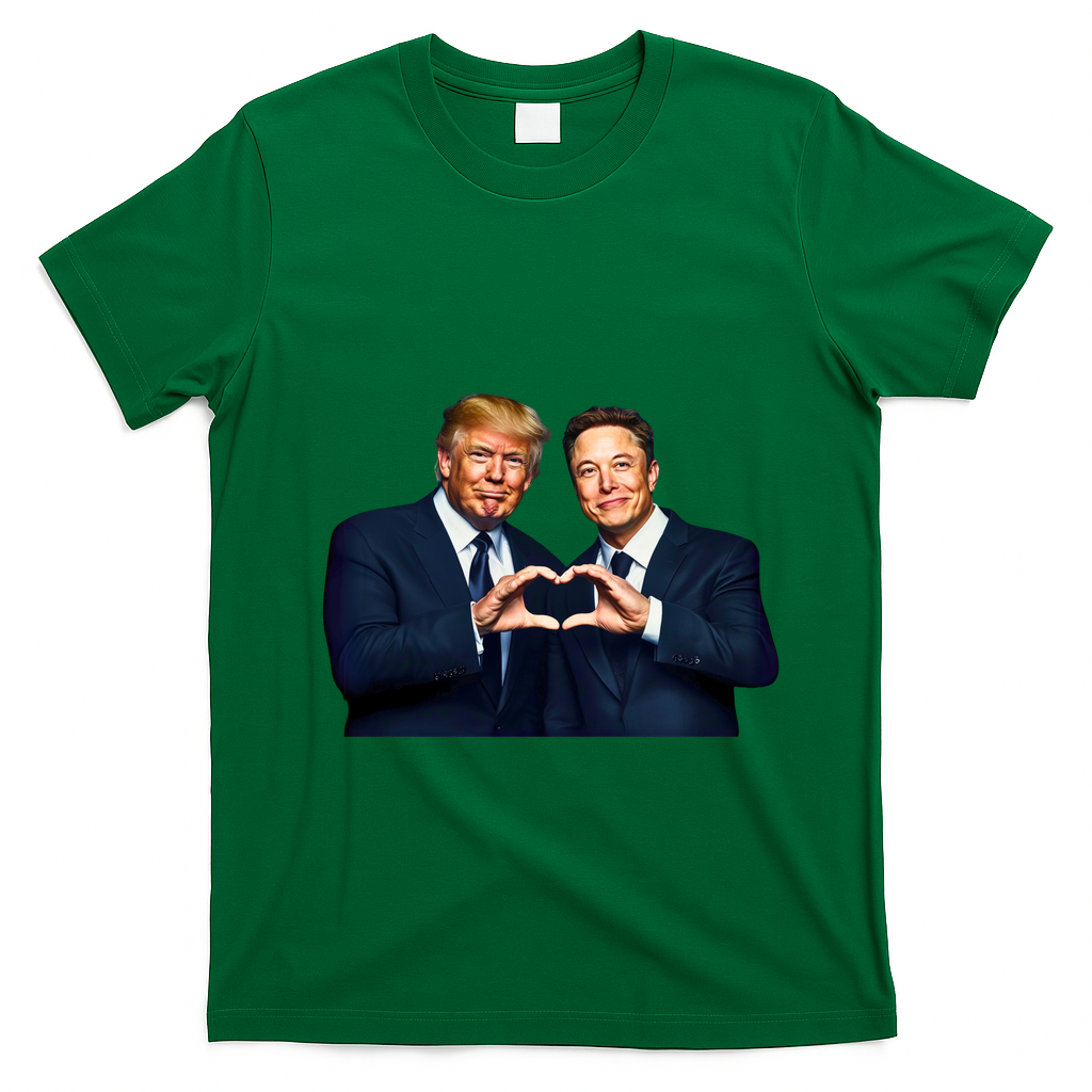 Trump And Musk One Heart Team Funny T-Shirt - Irish Green