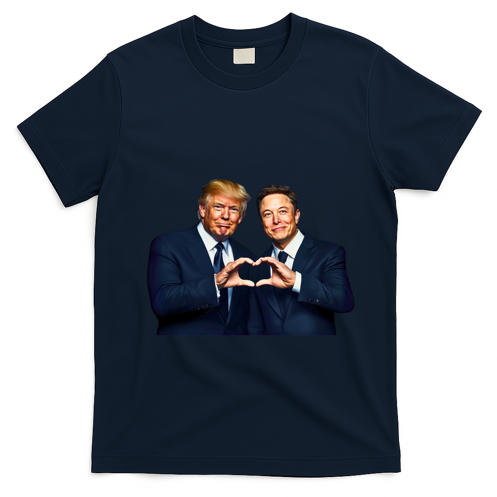 Trump And Musk One Heart Team Funny T-Shirt - Navy Blue
