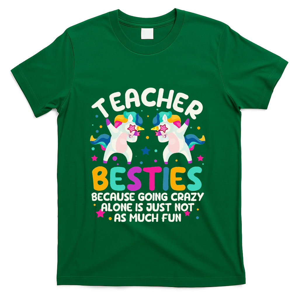 Teacher Besties Because Going Crazy Alone Back To School T-Shirt - Green