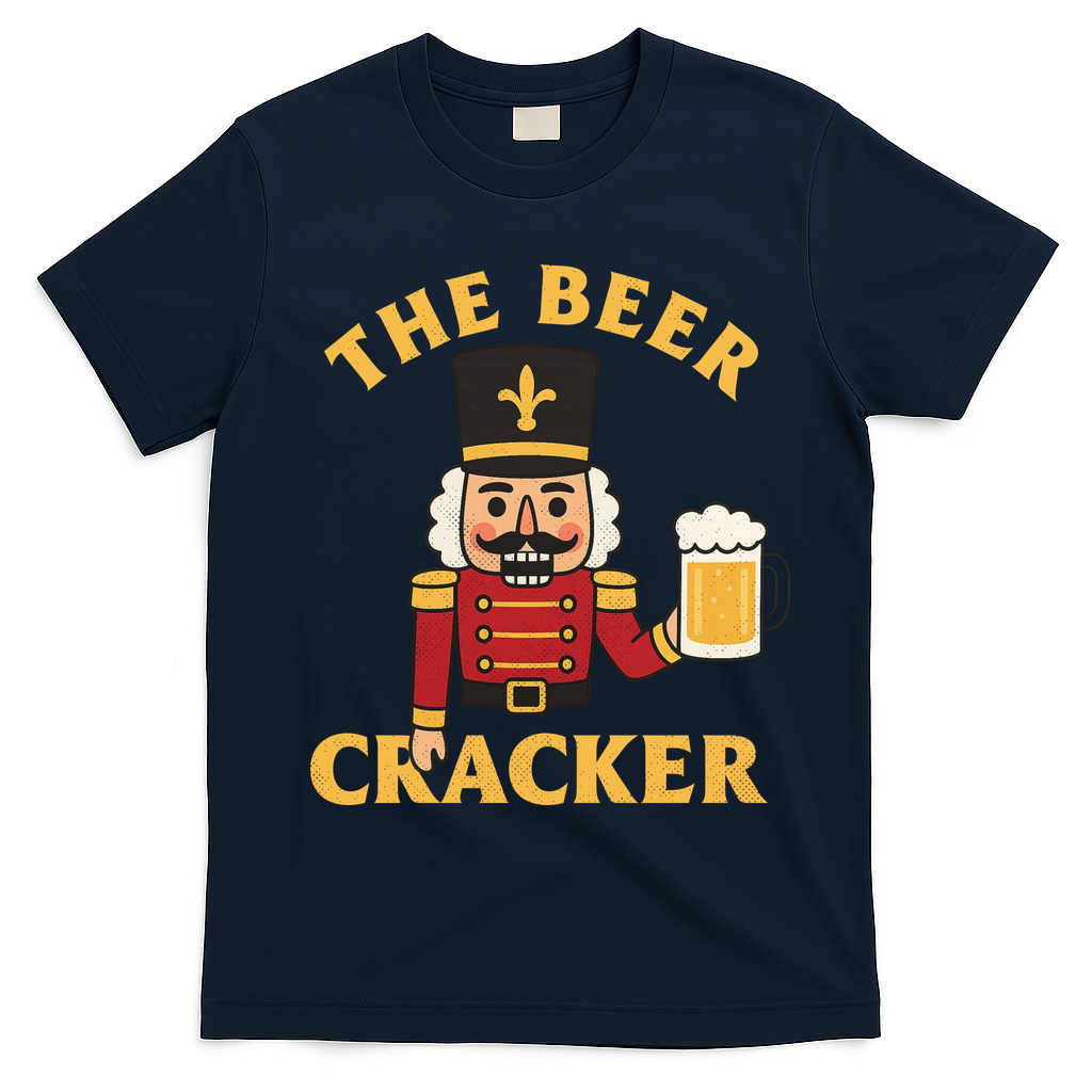 The Beer Cracker Funny Nutcracker Christmas T-Shirt - Navy Blue