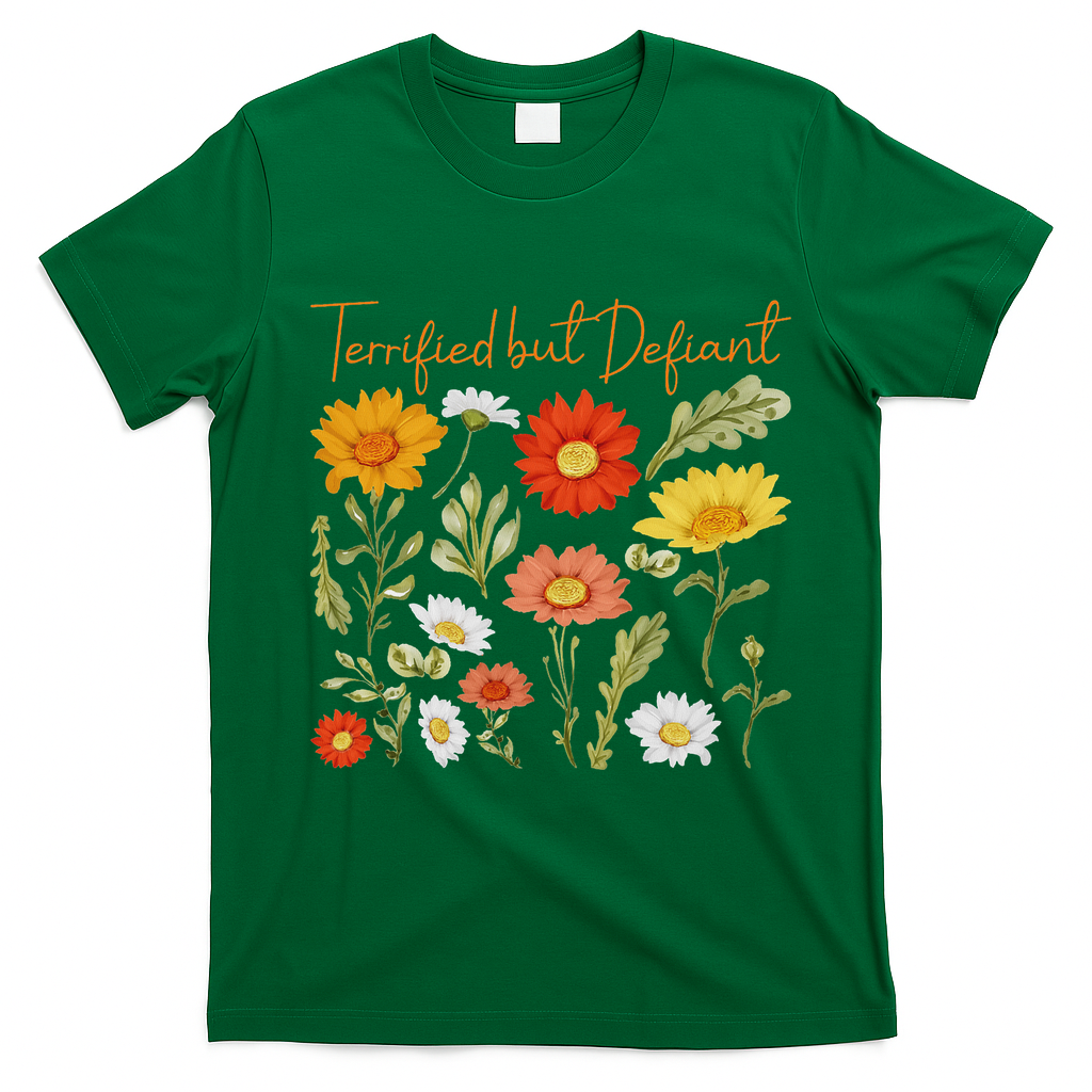 Terrified But Defiant Boho Floral Subtle Anti Trump Flower T-Shirt - Irish Green