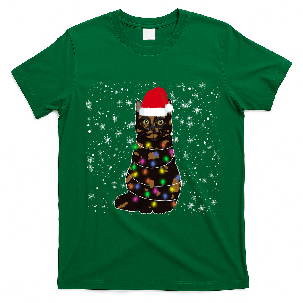 Tortie Cat Christmas Tortie Cat Xmas Party Tortoiseshell Cat Cute Gift T-Shirt - Irish Green