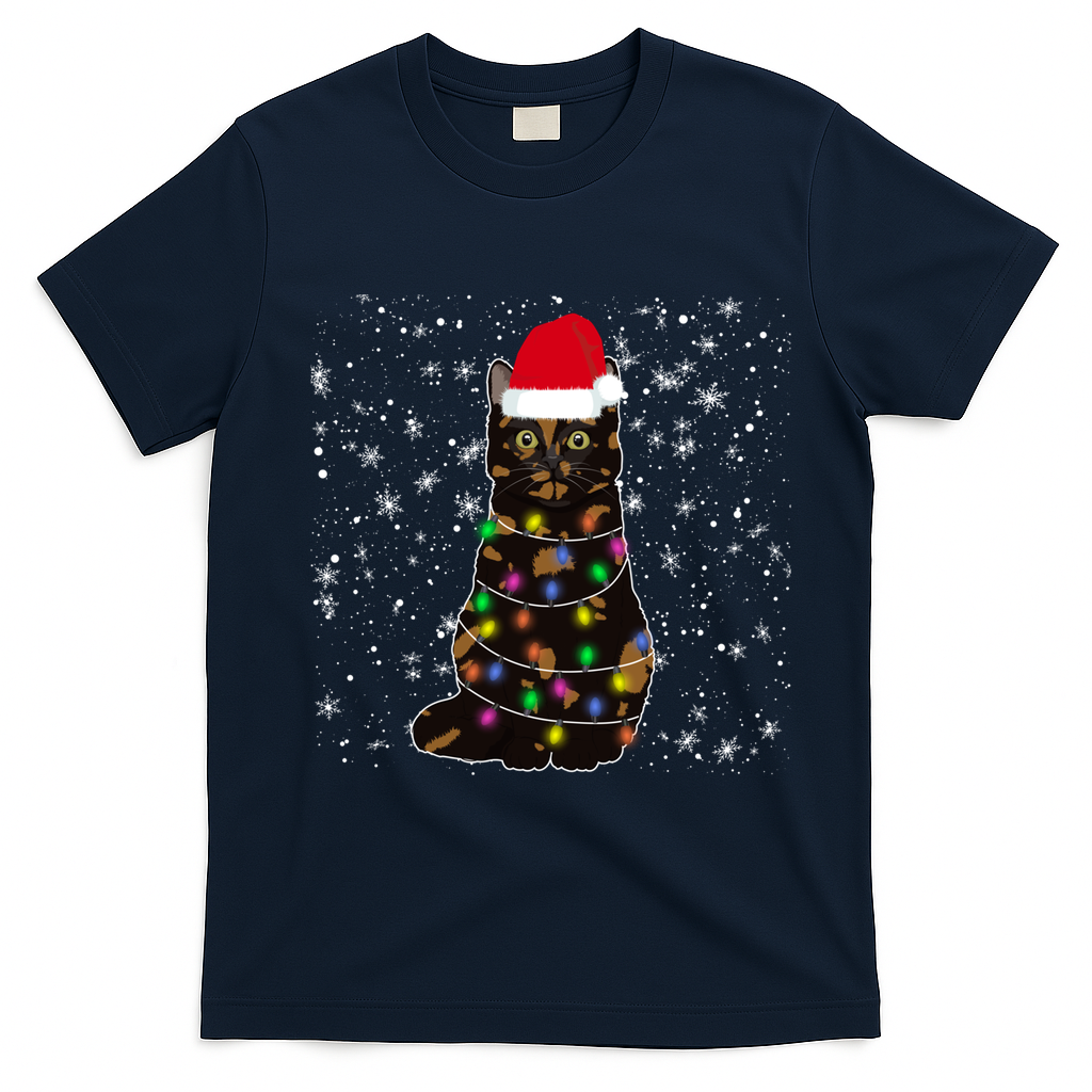 Tortie Cat Christmas Tortie Cat Xmas Party Tortoiseshell Cat Cute Gift T-Shirt - Navy Blue