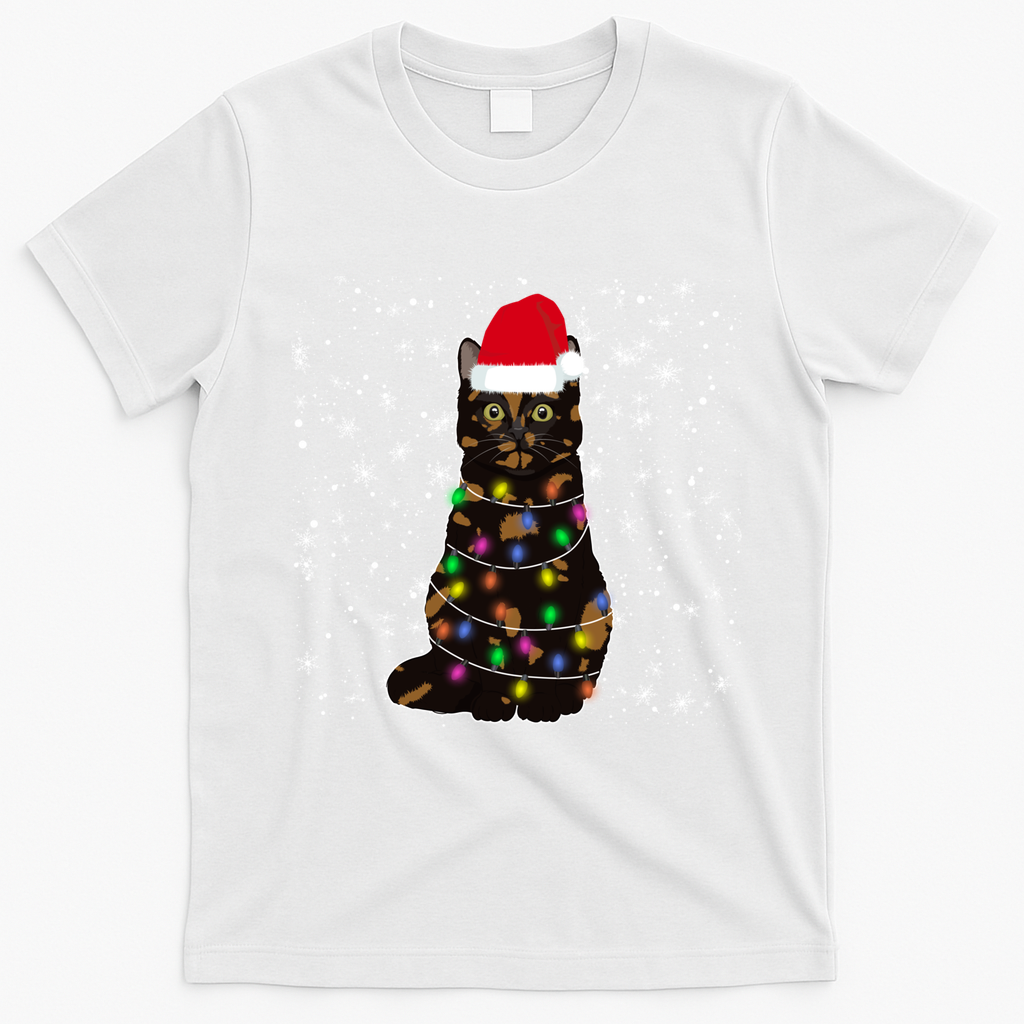 Tortie Cat Christmas Tortie Cat Xmas Party Tortoiseshell Cat Cute Gift T-Shirt - White