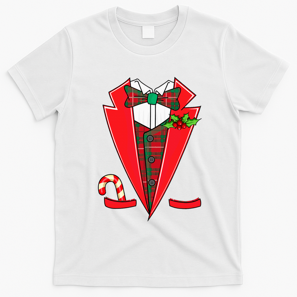 Tuxedo Christmas Fancy Xmas Costume Tux T-Shirt - White