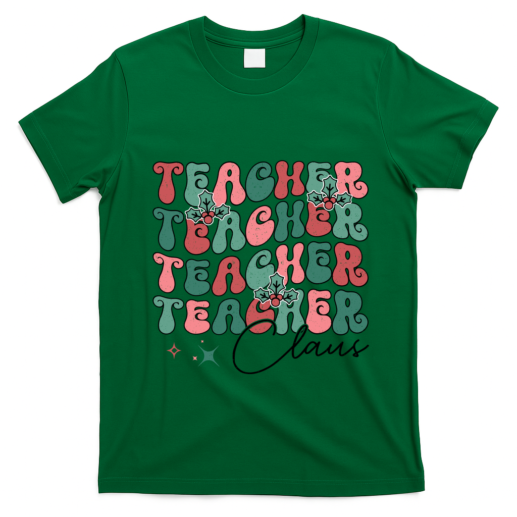 Teacher Claus Holiday Graphic T-Shirt - Irish Green
