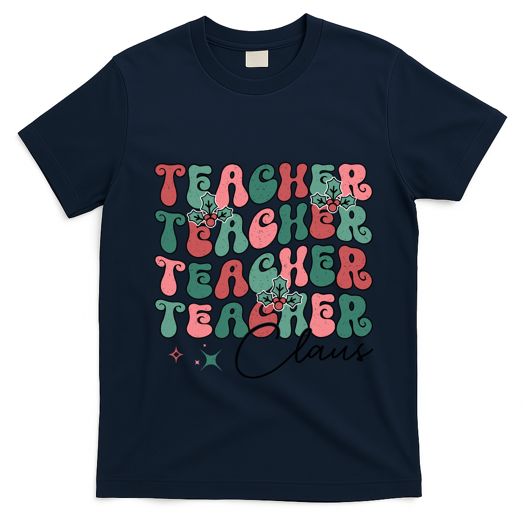 Teacher Claus Holiday Graphic T-Shirt - Navy Blue