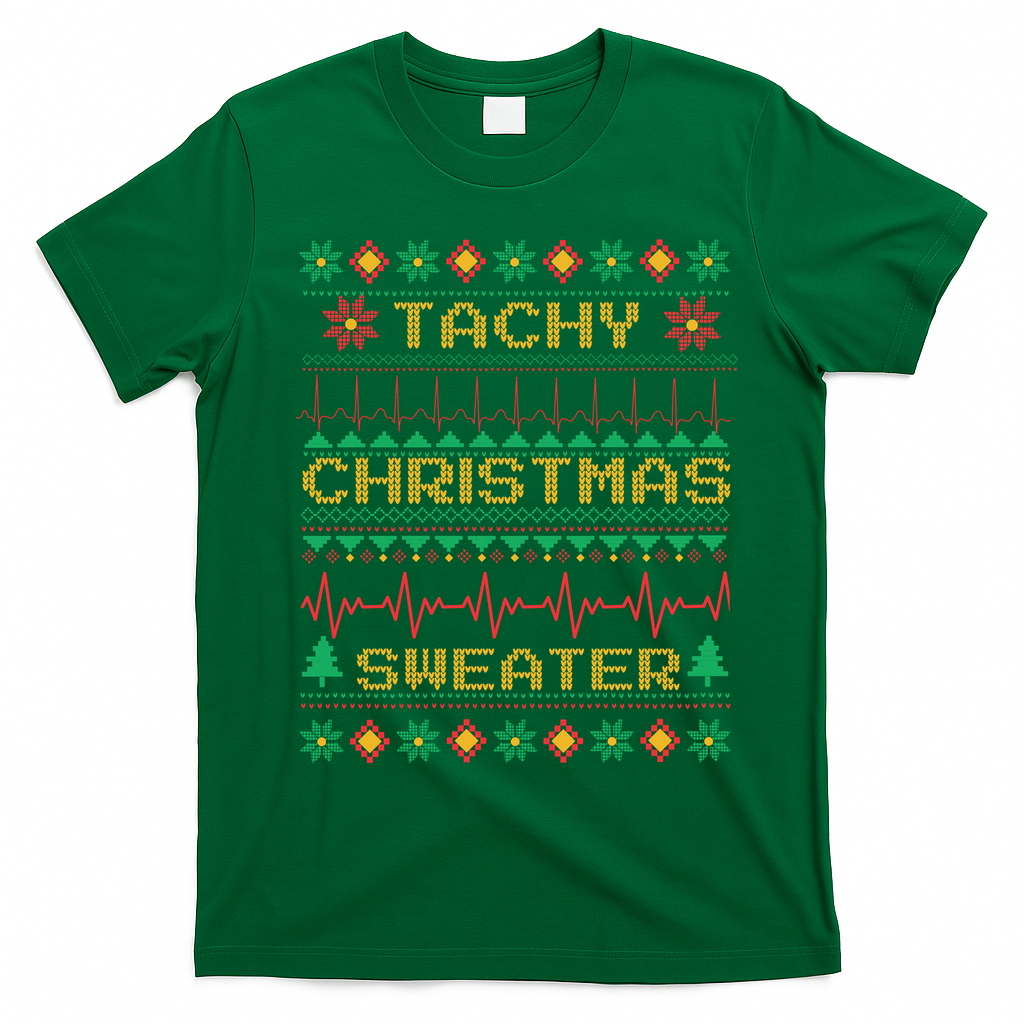 Tachy Christmas Sweater Funny Medical Cardiac Icu Nurse Ugly T-Shirt - Irish Green