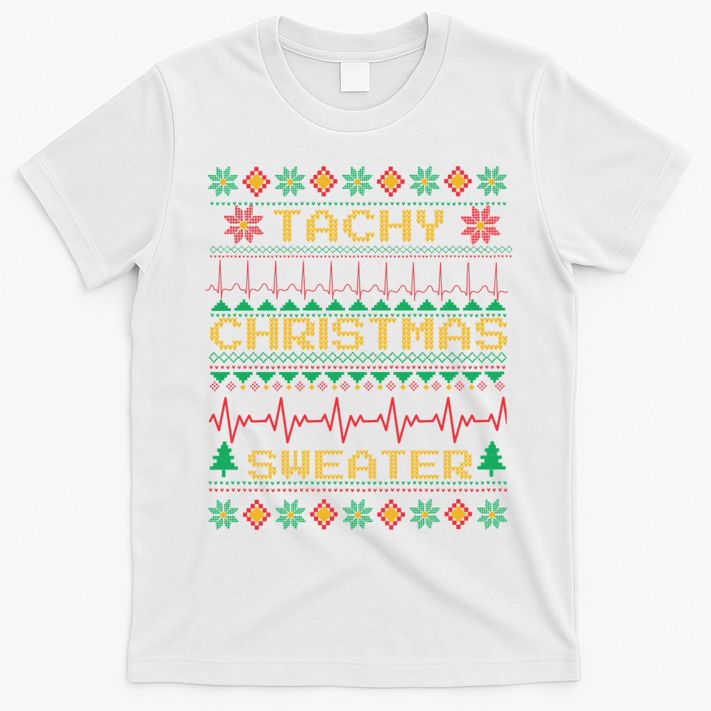 Tachy Christmas Sweater Funny Medical Cardiac Icu Nurse Ugly T-Shirt - White